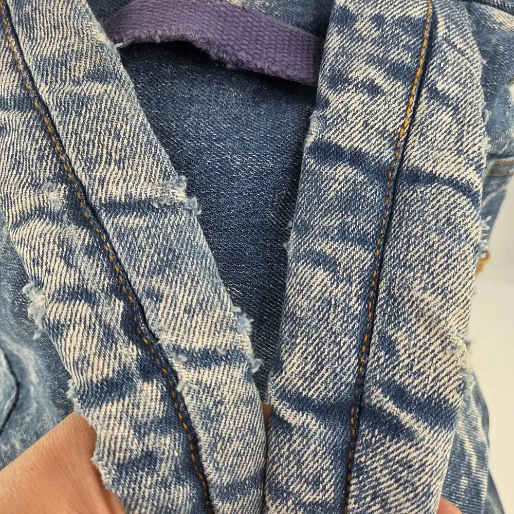 Vintage Class Act 90s Blue Stone Washed Thick Denim Zip Niche Design Backpacks - Picture 12 of 13